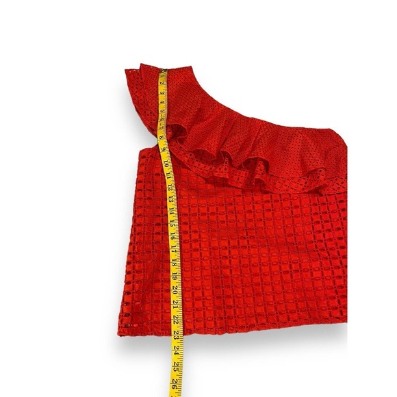 J. Crew Eyelet One Shoulder Ruffle Lined Top Blouse Women's Bright Orange 00 - Picture 10 of 12
